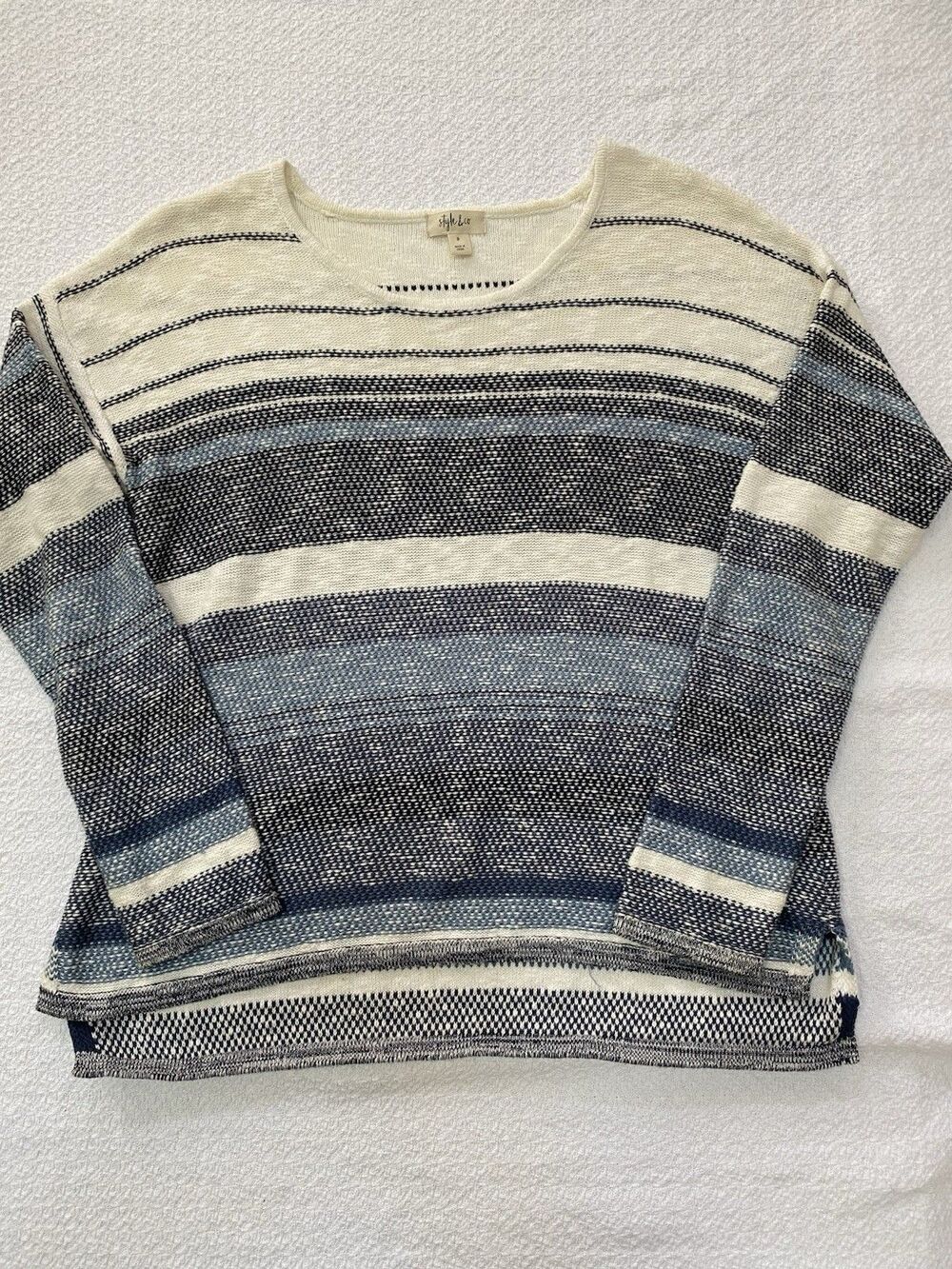 Style & Co Women's Striped  Long Sleeve Knit Sweater Blue Combo Small